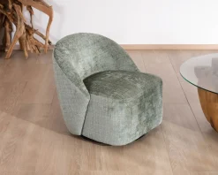 Chauffeuse pivotante en tissu bouclette soyeux vert sauge 