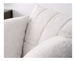 Chauffeuse ronde 120 cm en tissu blanc chiné et coussins velours côtelé 