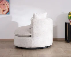 Chauffeuse ronde pivotante 360° "CosyPop" en tissu bouclette blanc chiné