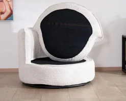 Chauffeuse ronde pivotante 360° "CosyPop" en tissu bouclette blanc chiné