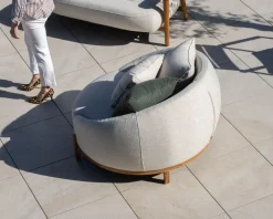 Chauffeuse ronde XL en tissu spécial extérieur blanc chiné 