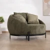 Chauffeuse ronde XL ultra confort en tissu bouclette vert kaki "Sweet Culture" avec déclinaison de coussins
