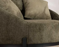 Chauffeuse ronde XL ultra confort en tissu bouclette vert kaki 
