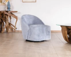Chauffeuse tournante design épuré en tissu bleu glacier "Marylin"