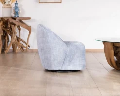 Chauffeuse tournante design épuré en tissu bleu glacier 