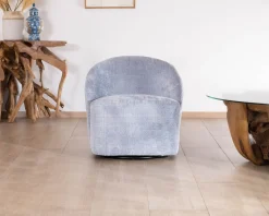 Chauffeuse tournante design épuré en tissu bleu glacier 