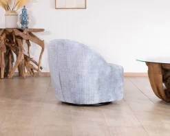 Chauffeuse tournante design épuré en tissu bleu glacier 
