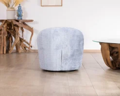 Chauffeuse tournante design épuré en tissu bleu glacier 