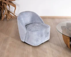 Chauffeuse tournante design épuré en tissu bleu glacier 