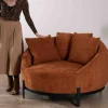 Chauffeuse XL 120 cm ultra confort avec coussins coordonnés "Sweet Culture" en tissu bouclette terracotta