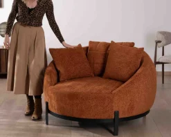 Chauffeuse XL 120 cm ultra confort avec coussins coordonnés "Sweet Culture" en tissu bouclette terracotta