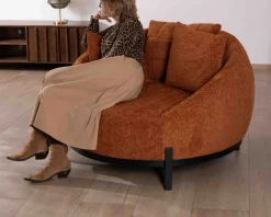 Chauffeuse XL 120 cm ultra confort avec coussins coordonnés "Sweet Culture" en tissu bouclette terracotta
