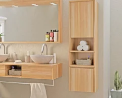 Colonne de rangement en teck avec porte, niches et tiroir "Tika"