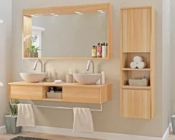 Colonne de rangement en teck avec porte, niches et tiroir 