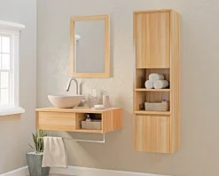 Colonne de rangement en teck avec porte, niches et tiroir 