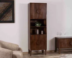 Colonne de rangement rétro en manguier massif foncé 60 cm "Kaldo" Esprit mid-century