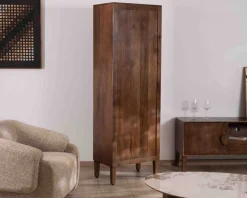Colonne de rangement rétro en manguier massif foncé 60 cm "Kaldo" Esprit mid-century