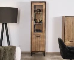 Colonne vitrée style industriel en acacia "Baltik" verre teinté marron