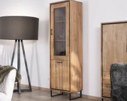 Colonne vitrée style industriel en acacia "Baltik" verre teinté marron