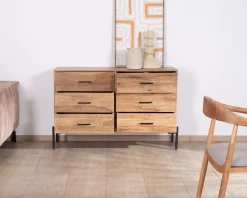 Commode 6 tiroirs "Conoa" acacia et pieds métal noir