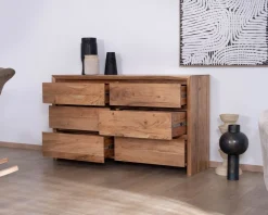 Commode 6 tiroirs en acacia style scandinave 