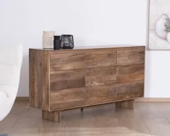 Commode 9 tiroirs en bois massif de manguier 