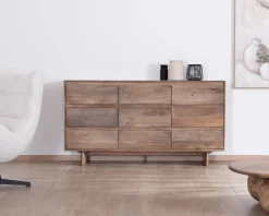 Commode 9 tiroirs en bois massif de manguier 