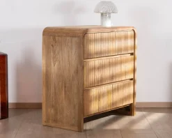 Commode design rétro avec façades cannelées "Céresto" 3 grands tiroirs