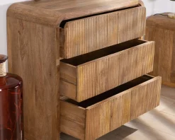 Commode design rétro avec façades cannelées "Céresto" 3 grands tiroirs