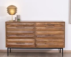 Commode en manguier et pieds métal style rétro "Presto" 6 tiroirs demi largeur