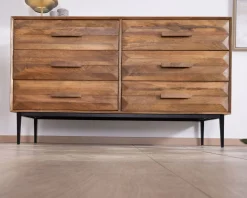 Commode en manguier et pieds métal style rétro "Presto" 6 tiroirs demi largeur
