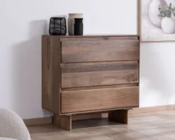 Commode esprit Japandi en manguier massif "Geta" 3 tiroirs large ouverture