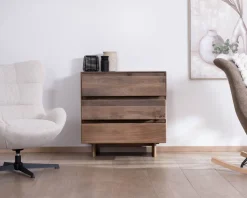 Commode esprit Japandi en manguier massif "Geta" 3 tiroirs large ouverture