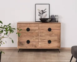 Commode rétro 8 tiroirs en acacia naturel 