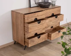 Commode rétro 8 tiroirs en acacia naturel 