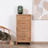 Commode verticale 5 tiroirs "Conoa" en acacia avec façades cannelées