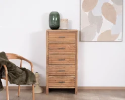 Commode verticale 5 tiroirs "Conoa" en acacia avec façades cannelées