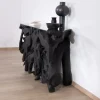 Console 150 cm en racine de teck teintée noir avec plateau verre "Jungle"