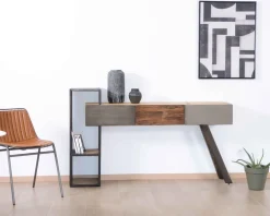 Console moderne design avec rangements bois métal et ciment "Mezzo"