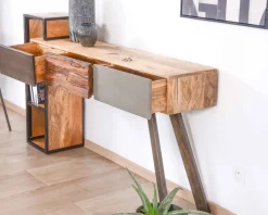 Console moderne design avec rangements bois métal et ciment 
