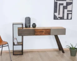 Console moderne design avec rangements bois métal et ciment 