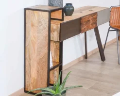 Console moderne design avec rangements bois métal et ciment 