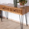 Console vintage en acacia et pieds métal "Wendy" avec façades gaufrées