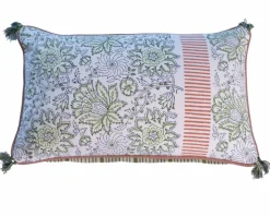Coussin en tissu motif floral vert rose 