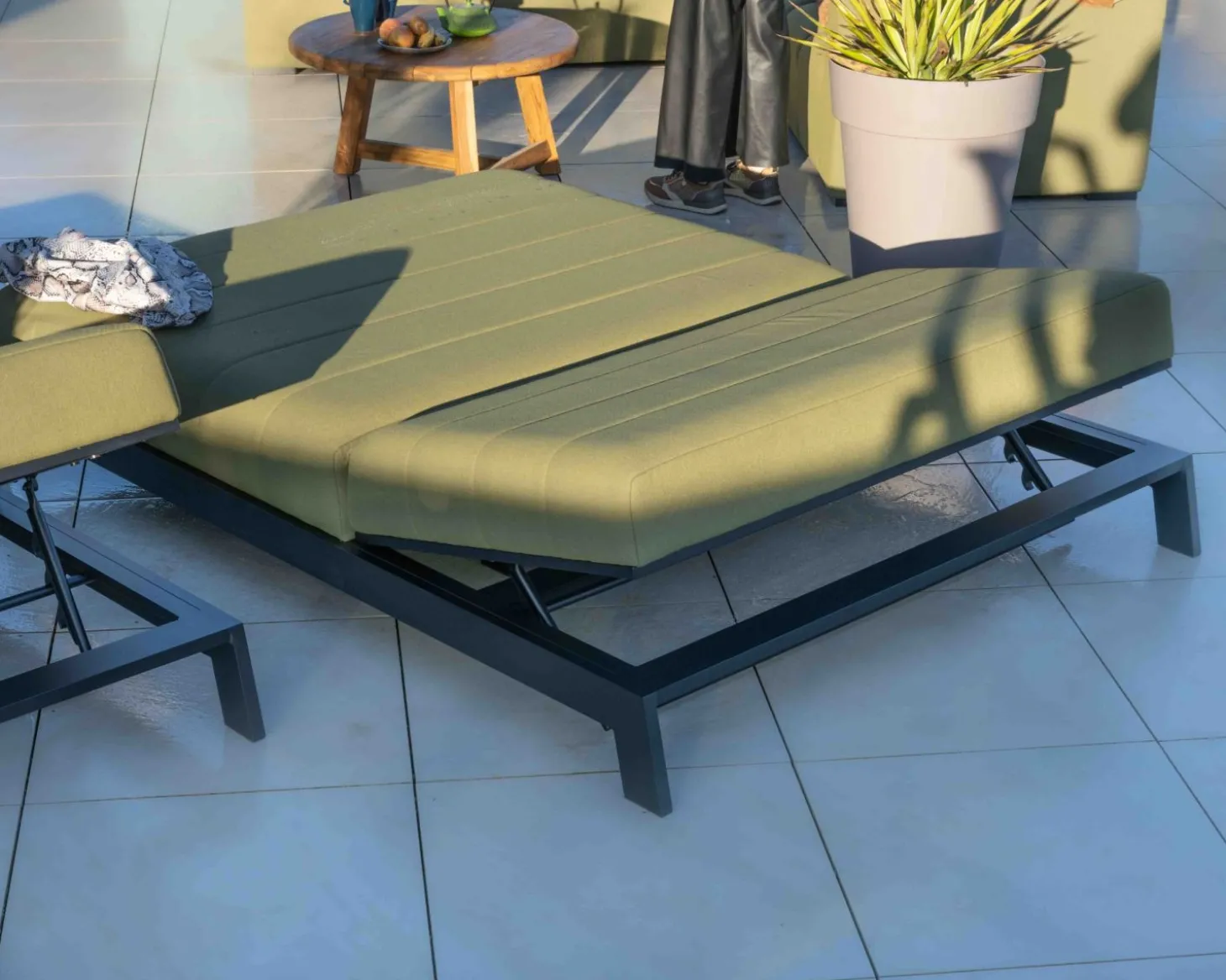 Double bain de soleil haut de gamme vert et noir "Terrasse"