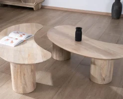 Duo de tables basses design épuré en manguier "Jappy" forme haricot