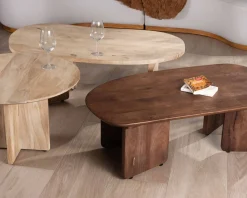 Duo de tables basses en manguier naturel et marron finition sablée "Pise"