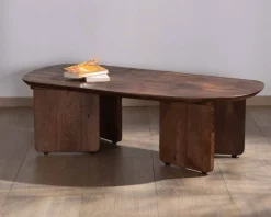 Duo de tables basses en manguier naturel et marron finition sablée 