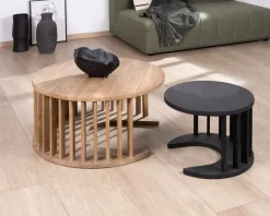 Duo de tables basses rondes en manguier sablé marron et noir "Koneks"