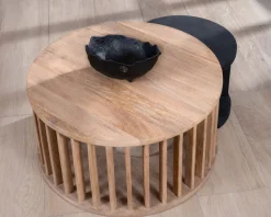 Duo de tables basses rondes en manguier sablé marron et noir 